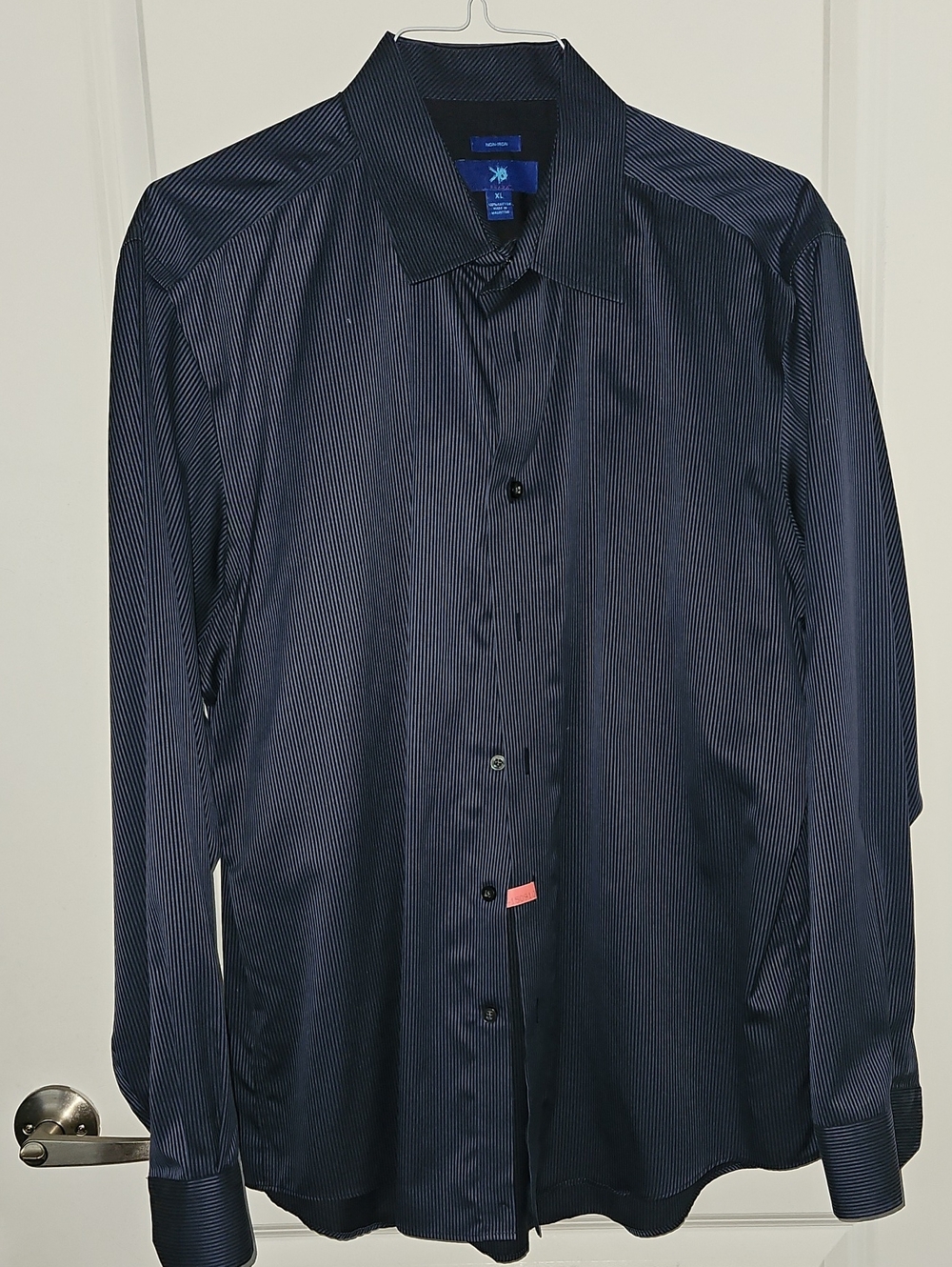Slim Fit Navy Pinstripe Men's Dress Shirt